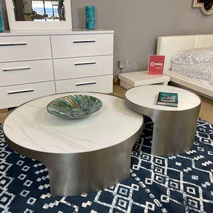 Abilene Marble & Stainless Steel Nesting Cocktail/Coffee Table (Set of 2) - Ornate Home