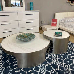 Abilene Marble & Stainless Steel Nesting Cocktail/Coffee Table (Set of 2) - Ornate Home