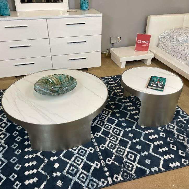 Abilene Marble & Stainless Steel Nesting Cocktail/Coffee Table (Set of 2) - Ornate Home