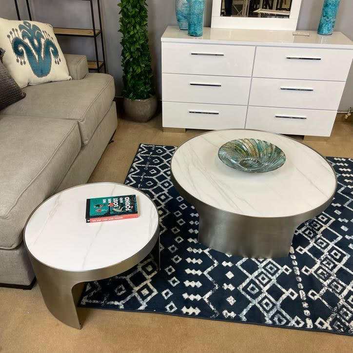 Abilene Marble & Stainless Steel Nesting Cocktail/Coffee Table (Set of 2) - Ornate Home