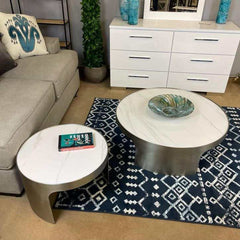Abilene Marble & Stainless Steel Nesting Cocktail/Coffee Table (Set of 2) - Ornate Home