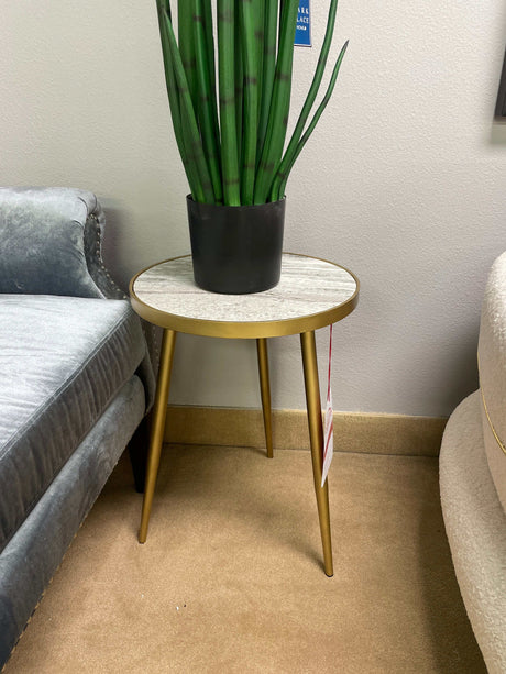 Ada White & Gold Round Accent Table - Ornate Home