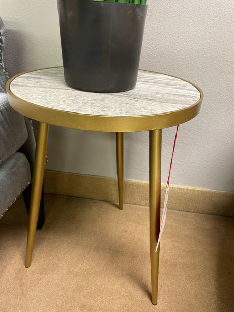 Ada White & Gold Round Accent Table - Ornate Home