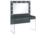 Afshan Grey High Gloss / Clear Vanity Table & Mirror - Ornate Home