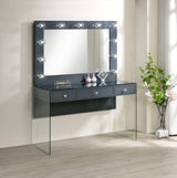Afshan Grey High Gloss / Clear Vanity Table & Mirror - Ornate Home