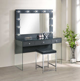 Afshan Grey High Gloss / Clear Vanity Table & Mirror - Ornate Home