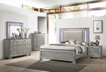 Alanis Gray Queen Bed w/ LED Light Trim - Ornate Home