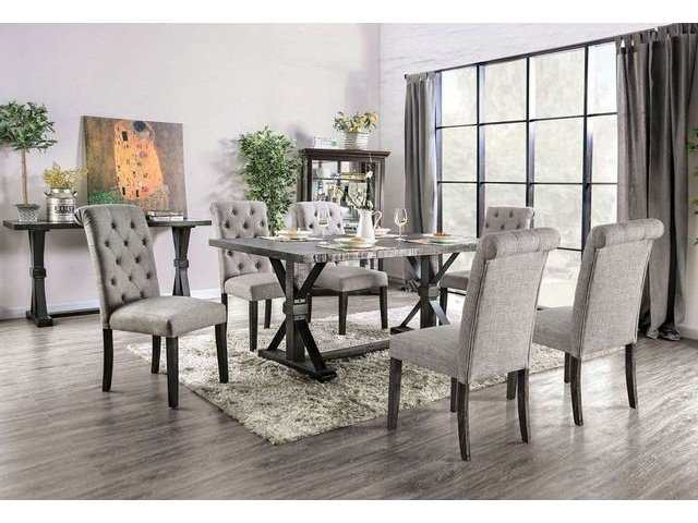 Alfred Antique Black, & Light Gray 7pc Dining Room Set - Ornate Home