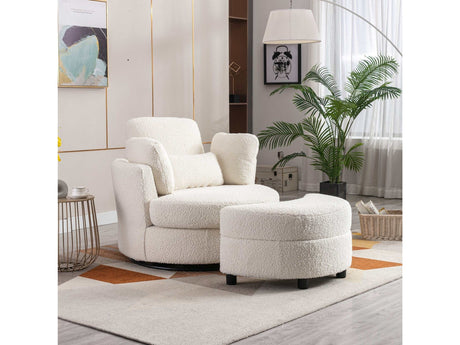Aliso Crescent Moon Versatile Swivel Barrel Chair and Ottoman Set - Ornate Home