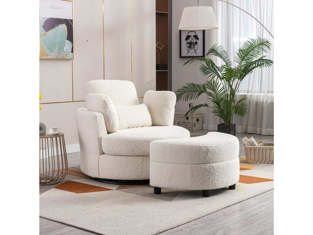 Aliso Crescent Moon Versatile Swivel Barrel Chair and Ottoman Set - Ornate Home