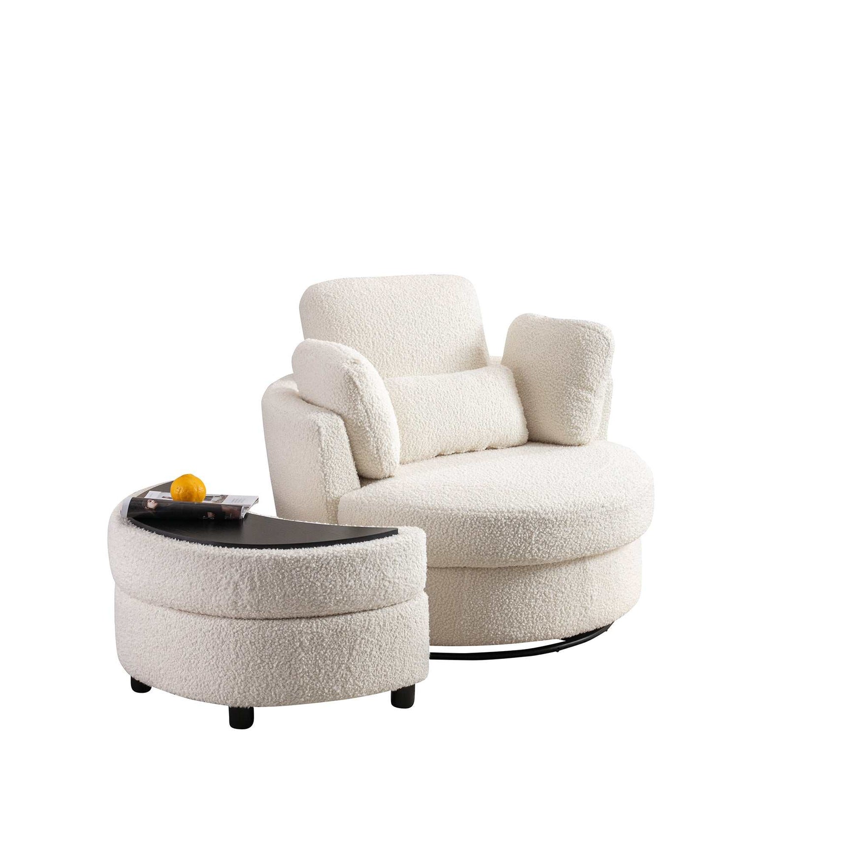 Aliso Crescent Moon Versatile Swivel Barrel Chair and Ottoman Set - Ornate Home