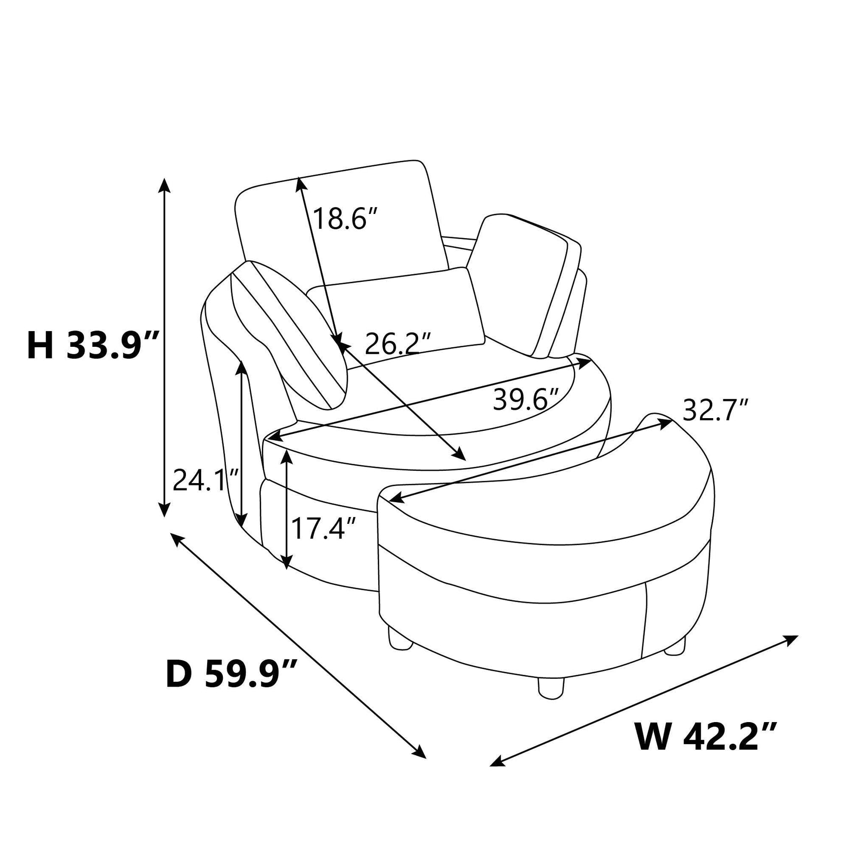 Aliso Crescent Moon Versatile Swivel Barrel Chair and Ottoman Set - Ornate Home