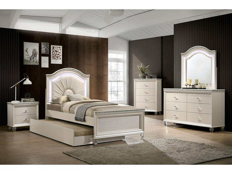 Allie Pearl White 4 Pc. Full Bedroom Set w/ Trundle - Ornate Home