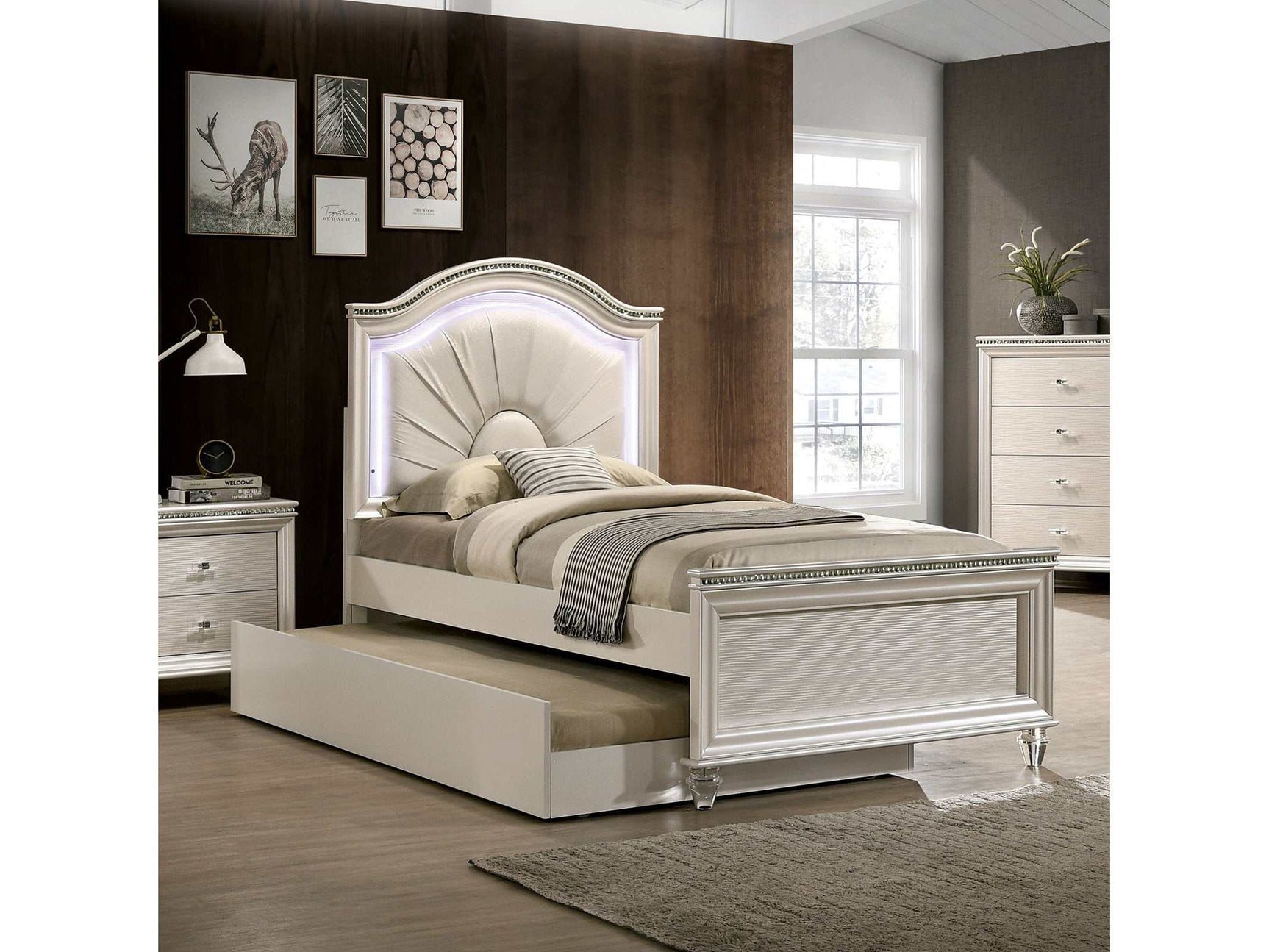 Allie Pearl White Twin Bed - Ornate Home