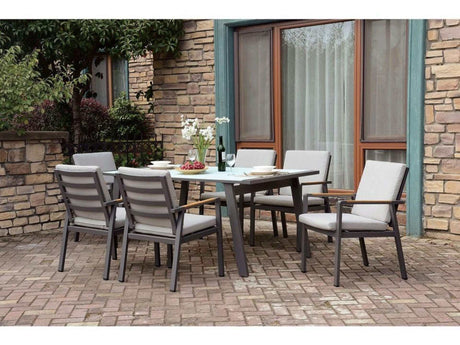 Alycia Beige & Gray Patio Arm Chairs (Set of 6) - Ornate Home