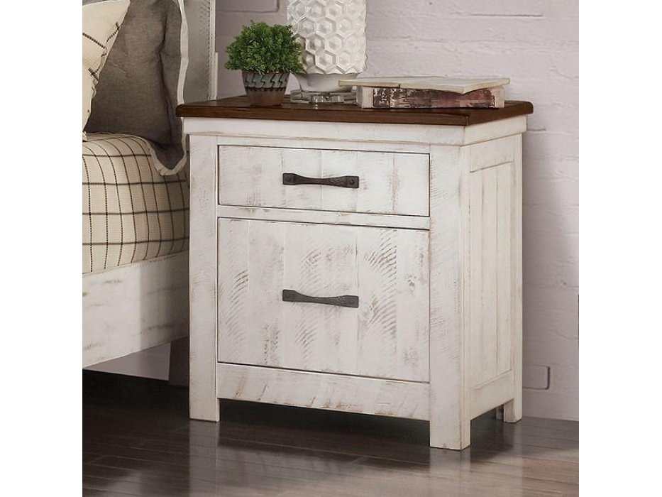 Alyson White & Walnut Nightstand w/ USB Plug - Ornate Home