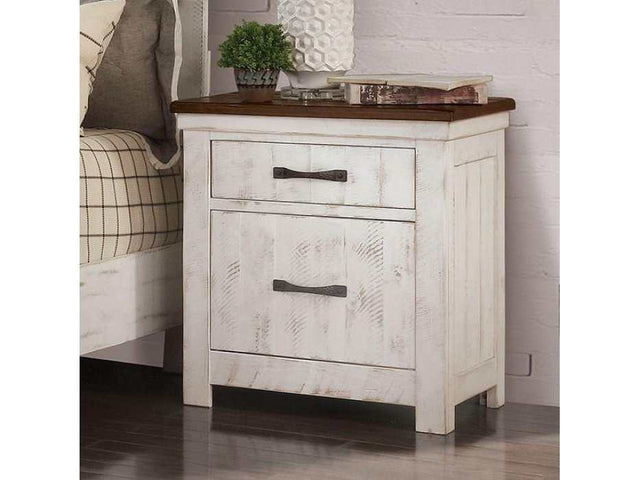 Alyson White & Walnut Nightstand w/ USB Plug - Ornate Home