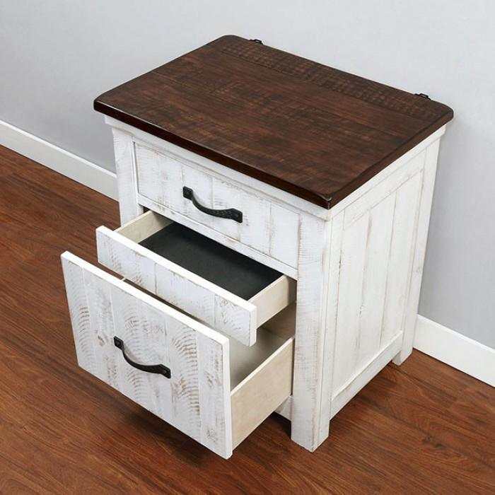 Alyson White & Walnut Nightstand w/ USB Plug - Ornate Home