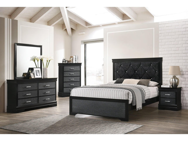 Amalia Black Upholstered Panel Bedroom Set - Ornate Home