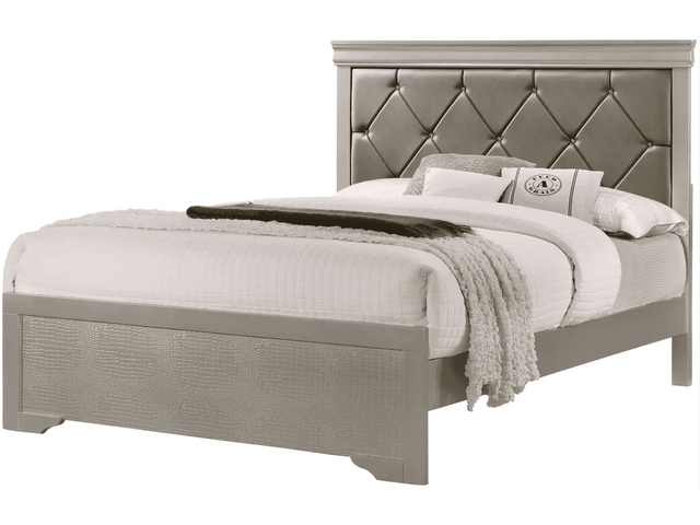 Amalia Silver Queen Upholstered Panel Bed - Ornate Home