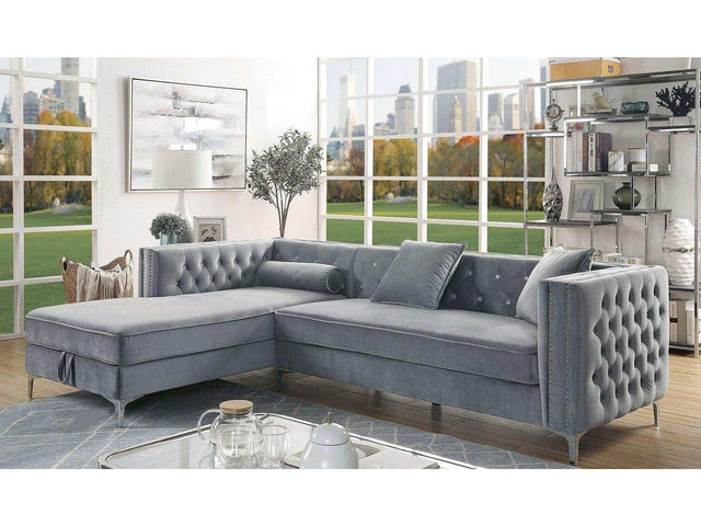 Amie Gray L Shape Sectional Sofa w/ Storage Chaise - Ornate Home