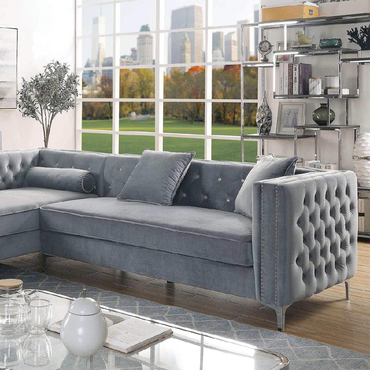 Amie Gray L Shape Sectional Sofa w/ Storage Chaise - Ornate Home