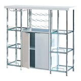 Ammaar White & Chrome Bar Cabinet w/ Glass Shelf - Ornate Home