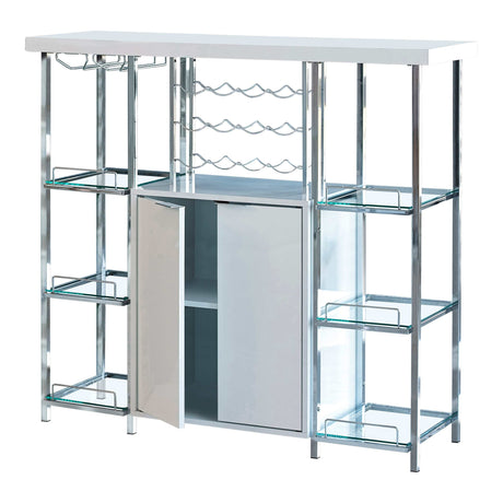 Ammaar White & Chrome Bar Cabinet w/ Glass Shelf - Ornate Home