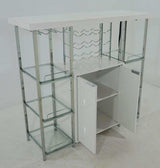 Ammaar White & Chrome Bar Cabinet w/ Glass Shelf - Ornate Home