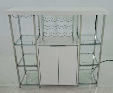Ammaar White & Chrome Bar Cabinet w/ Glass Shelf - Ornate Home