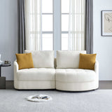 Anacapa 113" Ivory Teddy Sherpa Fabric Sofa, Mid Century Modern L-shape - Ornate Home