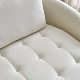 Anacapa 113" Ivory Teddy Sherpa Fabric Sofa, Mid Century Modern L-shape - Ornate Home