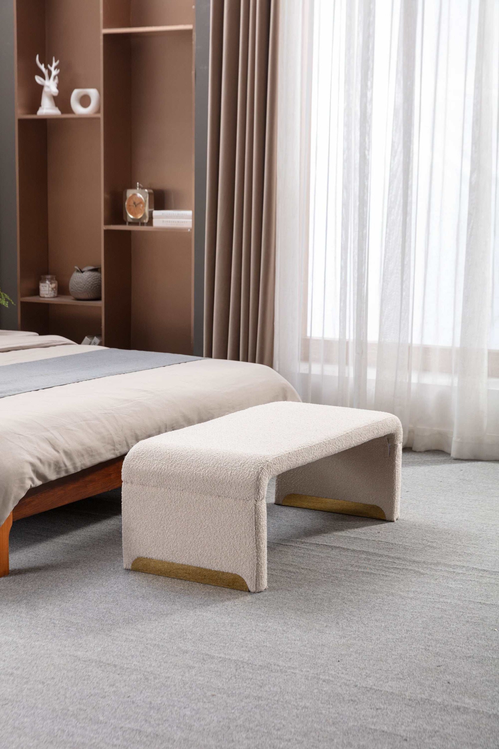 Angel Multi-Functional Beige Bench With Gold Metal Legs - Ornate Home