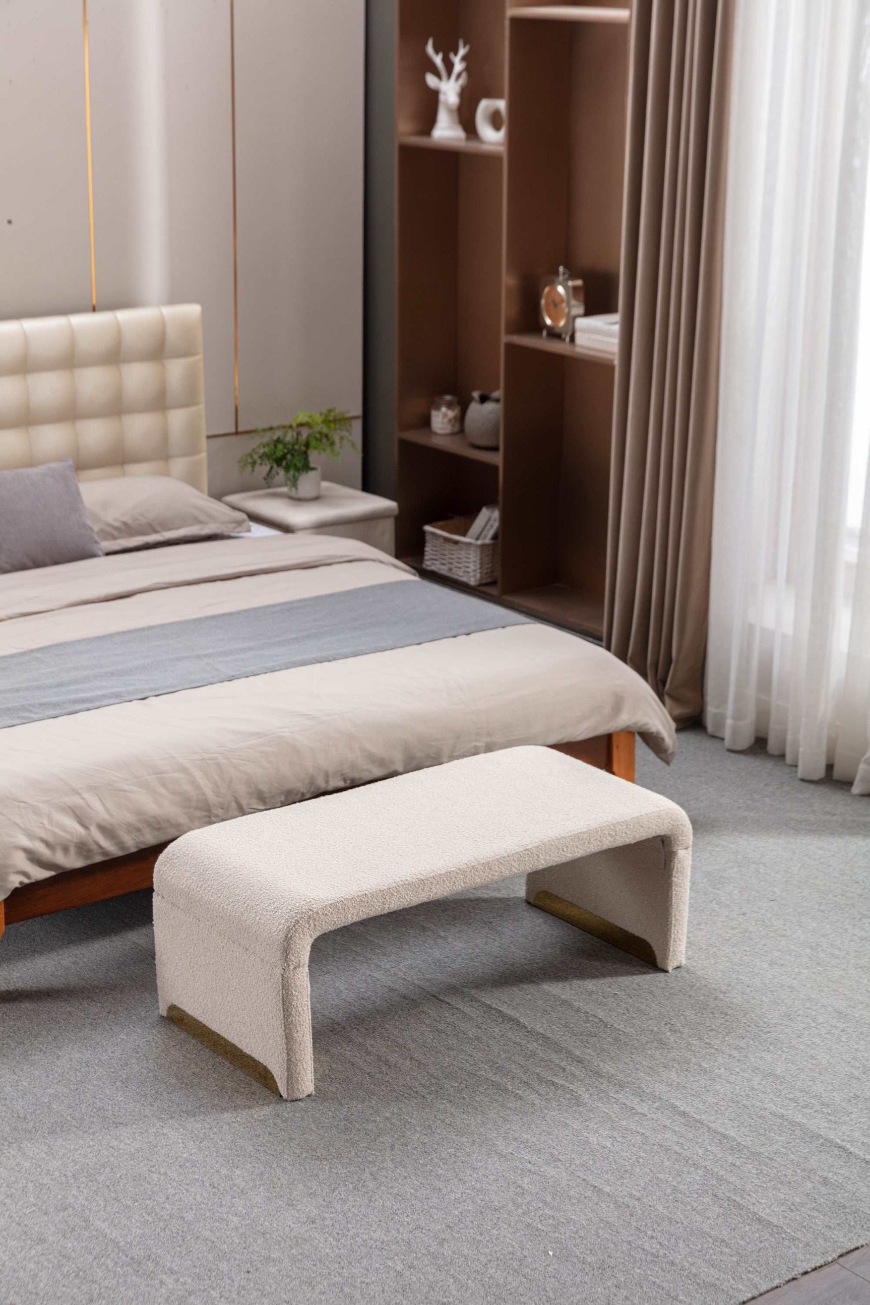 Angel Multi-Functional Beige Bench With Gold Metal Legs - Ornate Home