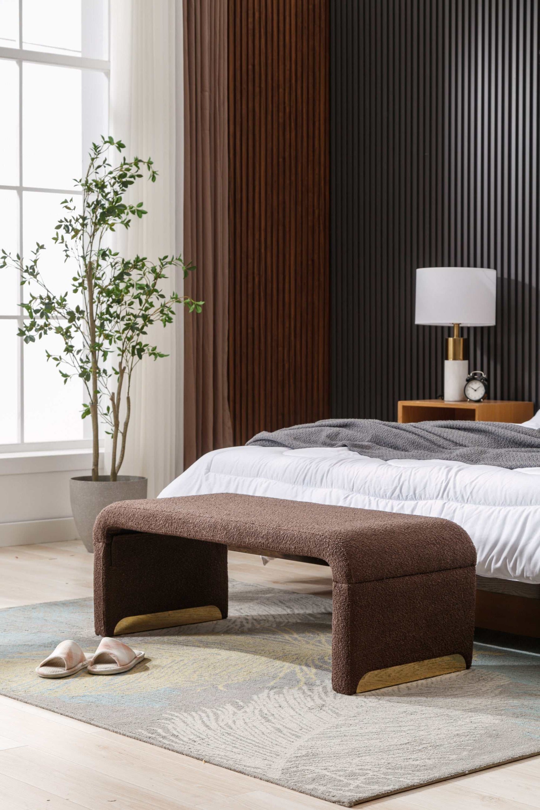 Angel Multi-Functional Coffee Brown Bench With Gold Metal Legs - Ornate Home