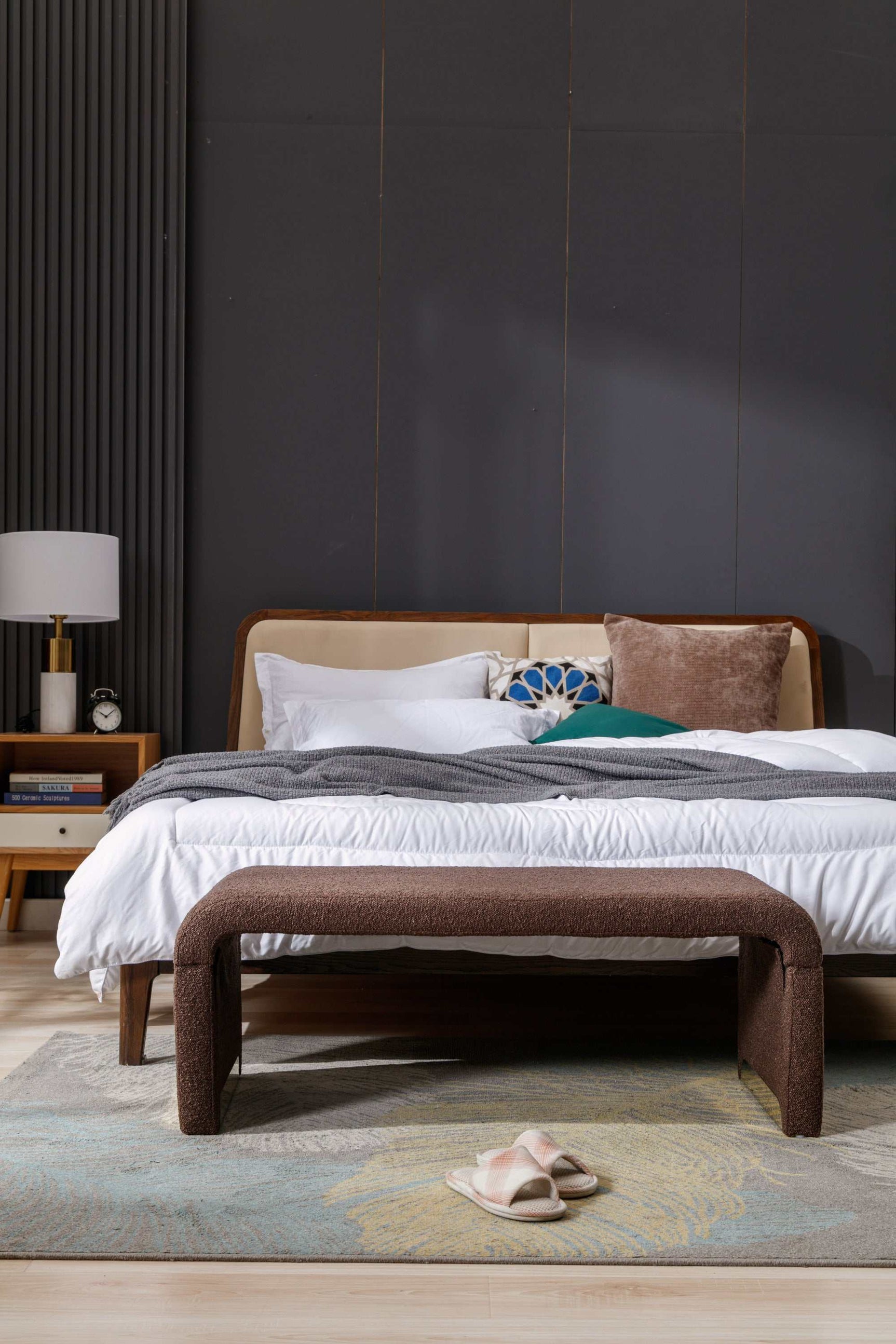 Angel Multi-Functional Coffee Brown Bench With Gold Metal Legs - Ornate Home