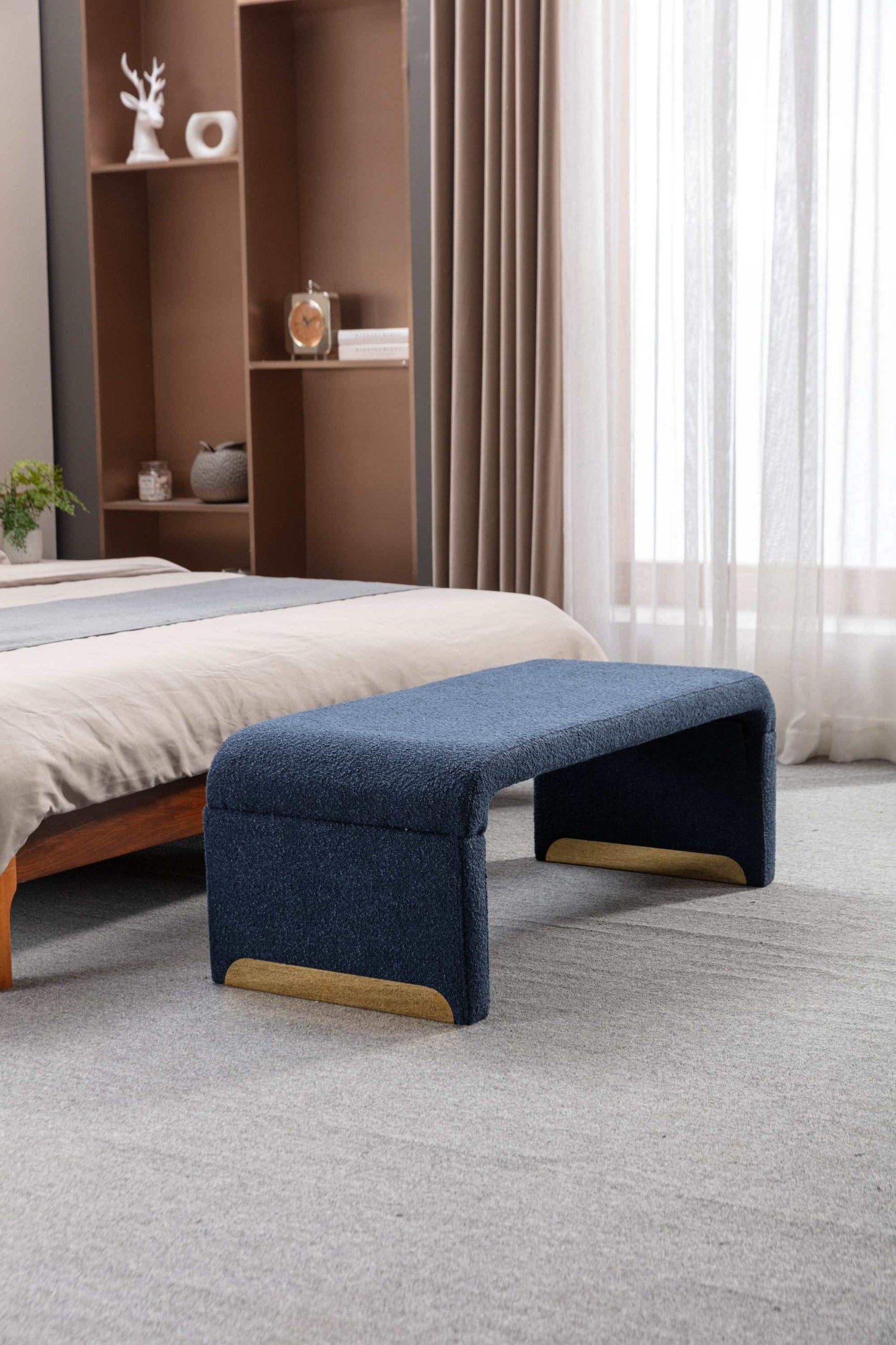 Angel Multi-Functional Dark Blue Bench With Gold Metal Legs - Ornate Home