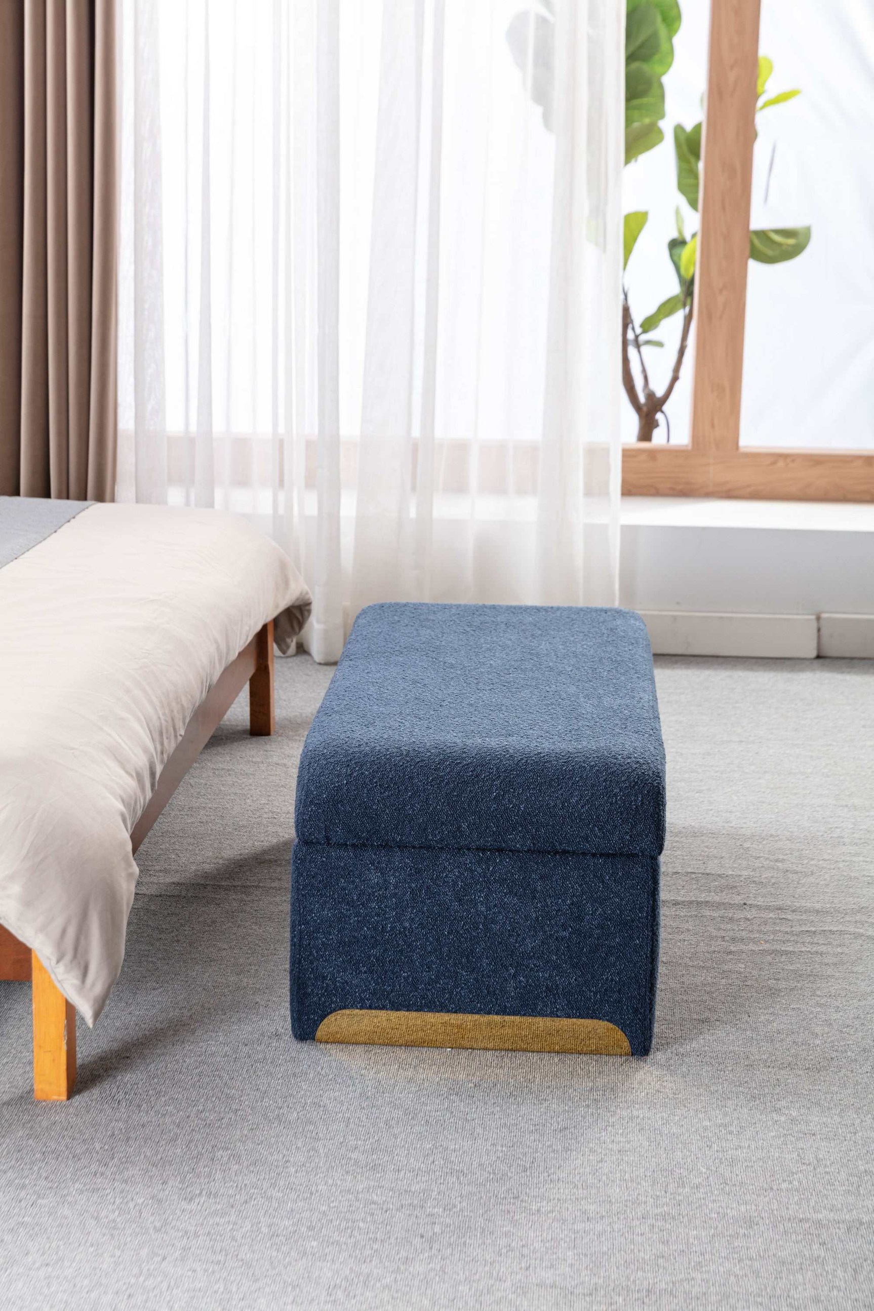 Angel Multi-Functional Dark Blue Bench With Gold Metal Legs - Ornate Home