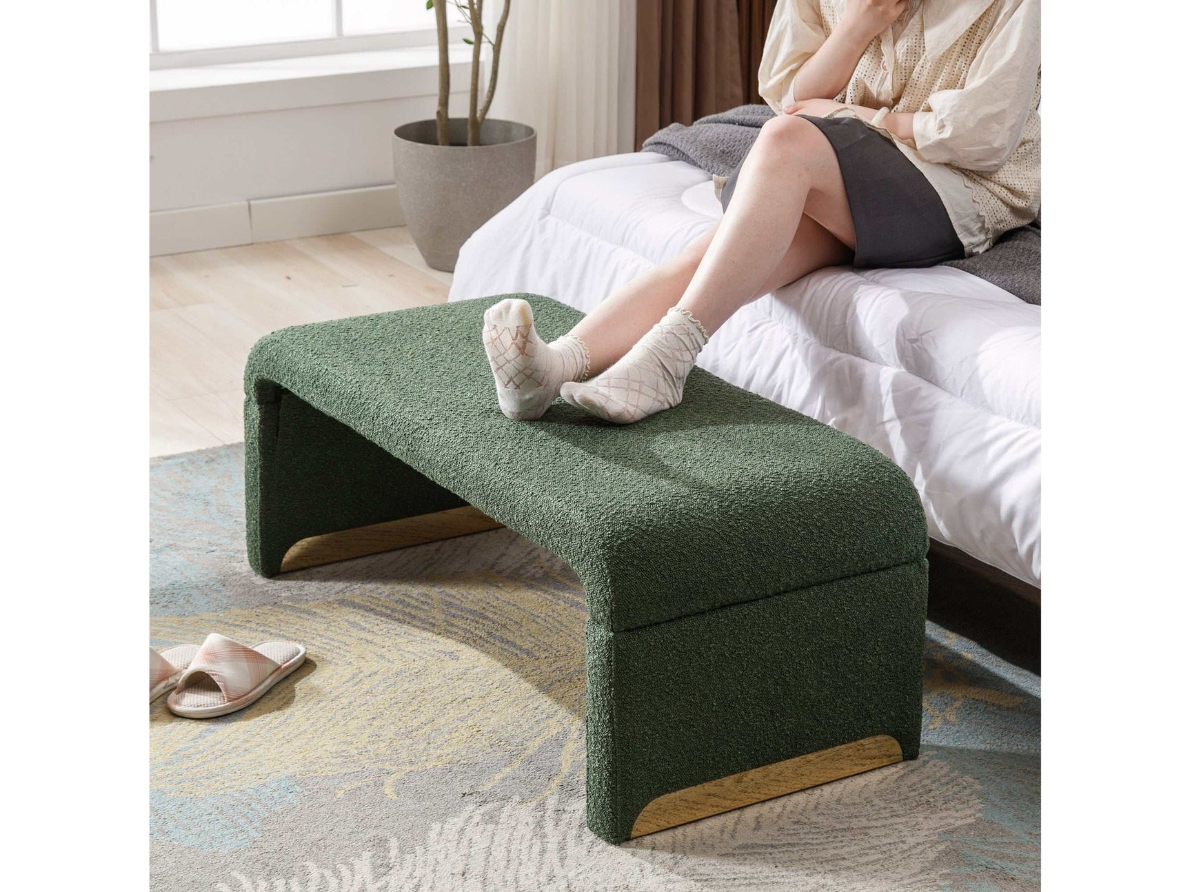 Angel Multi-Functional Green Bench With Gold Metal Legs - Ornate Home