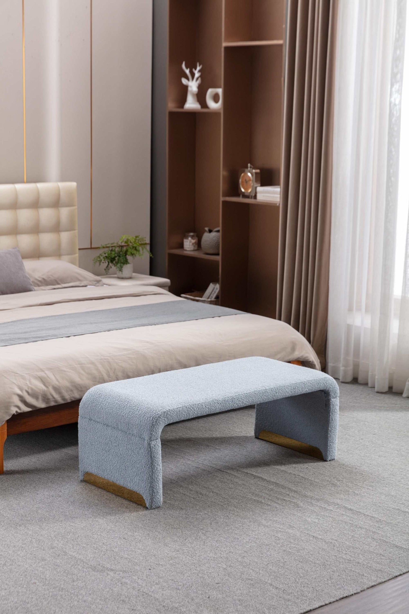 Angel Multi-Functional Light Blue Bench With Gold Metal Legs - Ornate Home