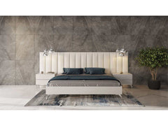 Angela Italian White Eco Leather 3pc Bedroom Set w/ Side Wings - Ornate Home