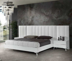 Angela Italian White Eco Leather 3pc Bedroom Set w/ Side Wings - Ornate Home