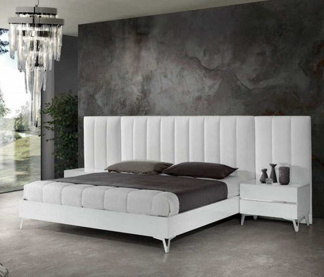 Angela Italian White Eco Leather 3pc Bedroom Set w/ Side Wings - Ornate Home