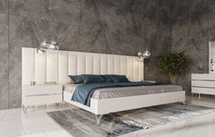 Angela Italian White Eco Leather 3pc Bedroom Set w/ Side Wings - Ornate Home