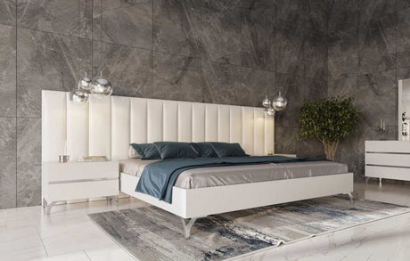 Angela Italian White Eco Leather 3pc Bedroom Set w/ Side Wings - Ornate Home