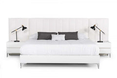 Angela Italian White Eco Leather 3pc Bedroom Set w/ Side Wings - Ornate Home