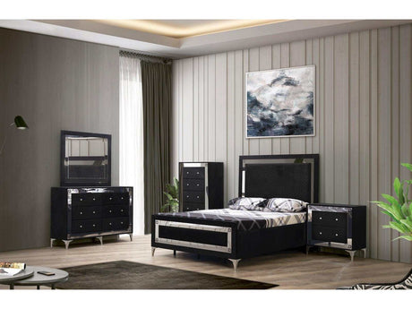 Angelina Black Queen Bedroom Set / 5pc - Ornate Home