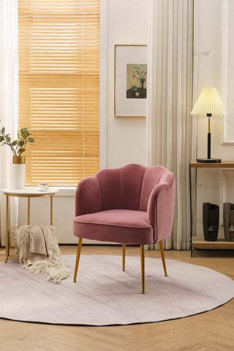 Annadel Teddy Velvet Pink Accent Chair w/ Gold Legs - Ornate Home