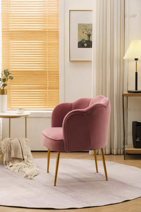 Annadel Teddy Velvet Pink Accent Chair w/ Gold Legs - Ornate Home