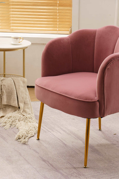 Annadel Teddy Velvet Pink Accent Chair w/ Gold Legs - Ornate Home